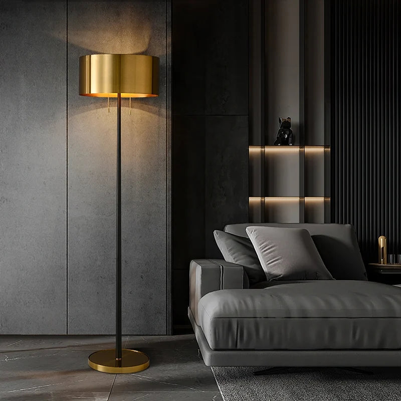 Mid Century Modern Floor Lamp in Burnished Brass with Metal Base - view 3