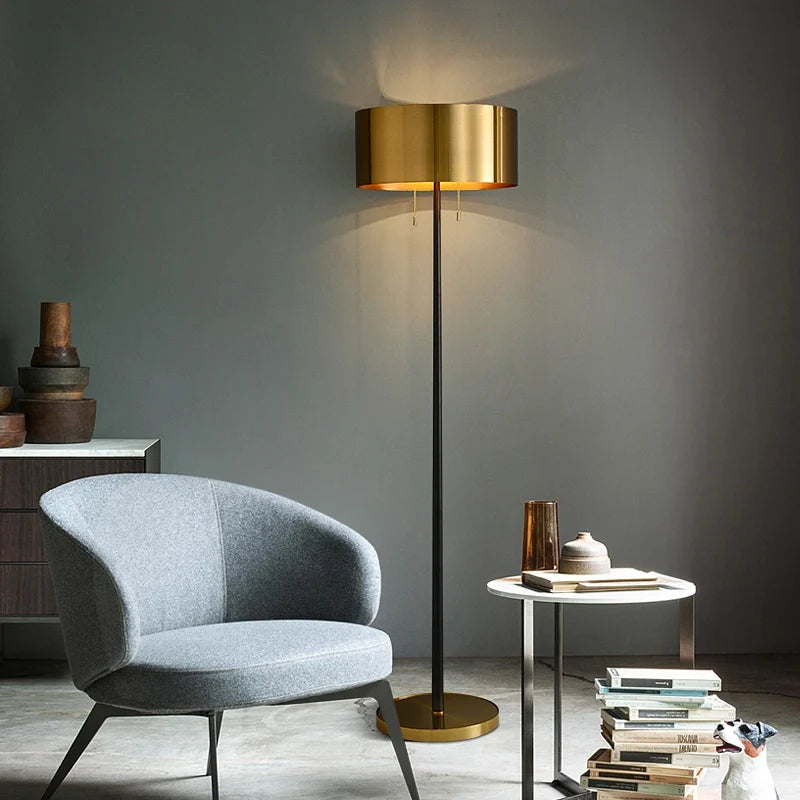 Mid Century Modern Floor Lamp in Burnished Brass with Metal Base - view 4