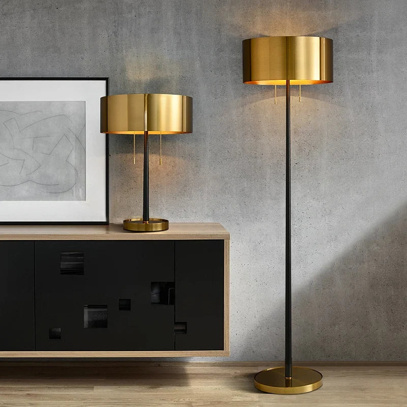Mid Century Modern Floor Lamp in Burnished Brass with Metal Base - view 5