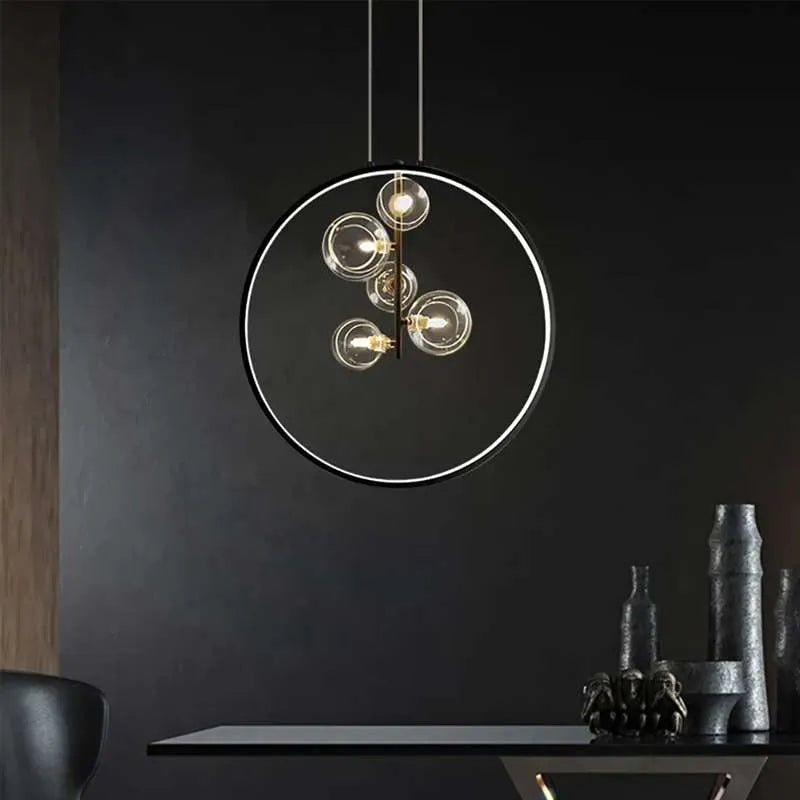 Bubi Modern 5-Light Black Kitchen Island Glass Globe Hanging Lamp - view 1