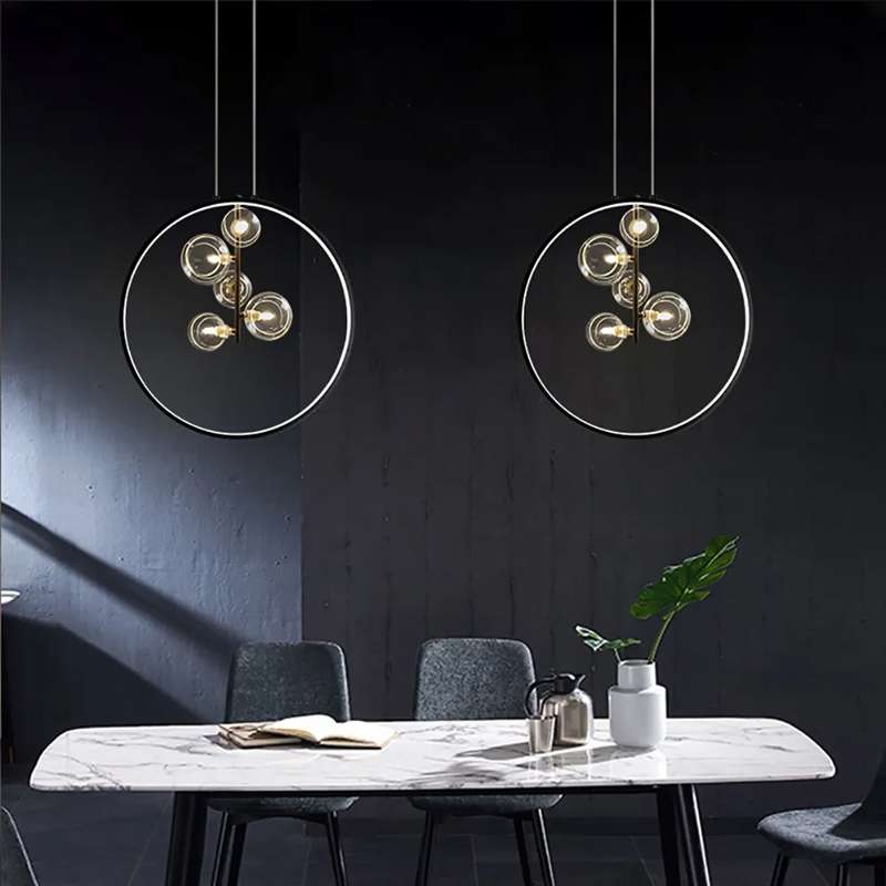 Bubi Modern 5-Light Black Kitchen Island Glass Globe Hanging Lamp - view 3