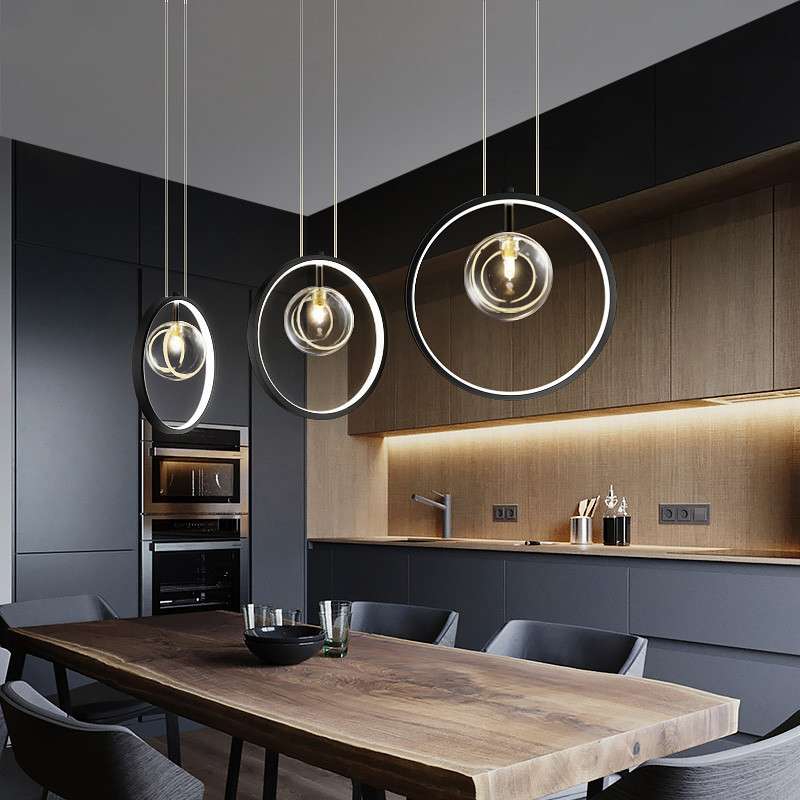 Bubi Modern 5-Light Black Kitchen Island Glass Globe Hanging Lamp - view 4