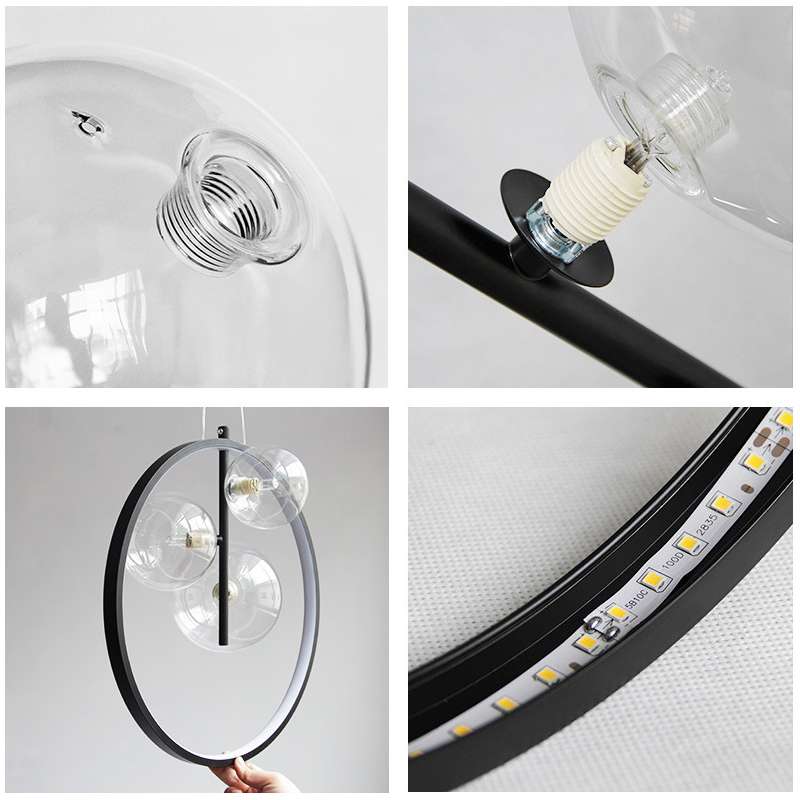 Bubi Modern 5-Light Black Kitchen Island Glass Globe Hanging Lamp - view 5