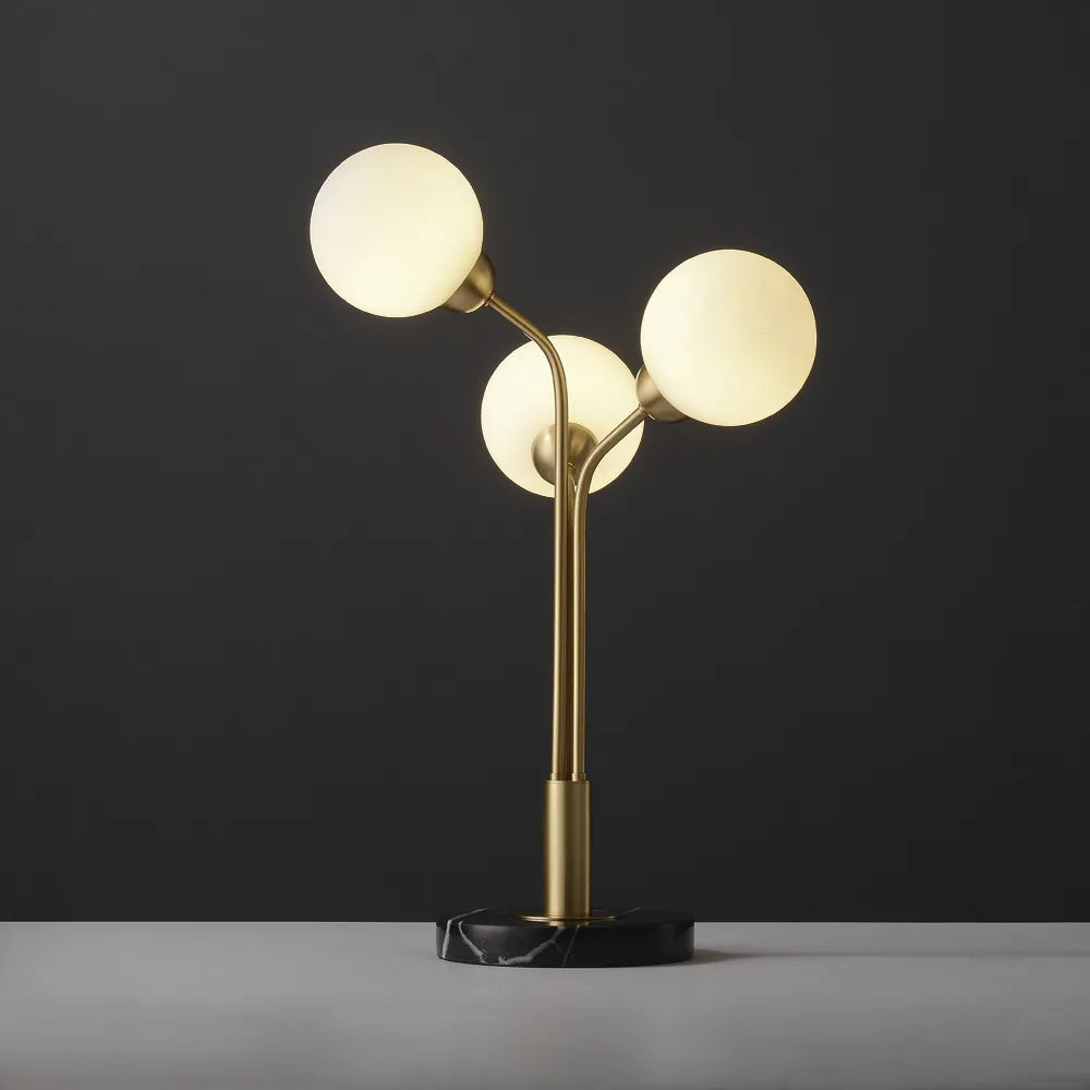 Modern Tri-Orb Marble Table Lamp with Opal Glass Shade - view 1