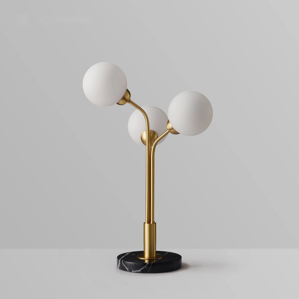 Modern Tri-Orb Marble Table Lamp with Opal Glass Shade - view 2