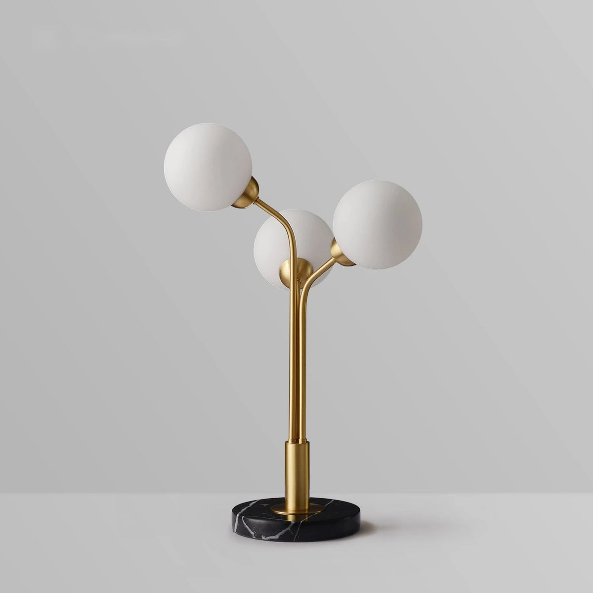 Modern Tri-Orb Marble Table Lamp with Opal Glass Shade - view 2