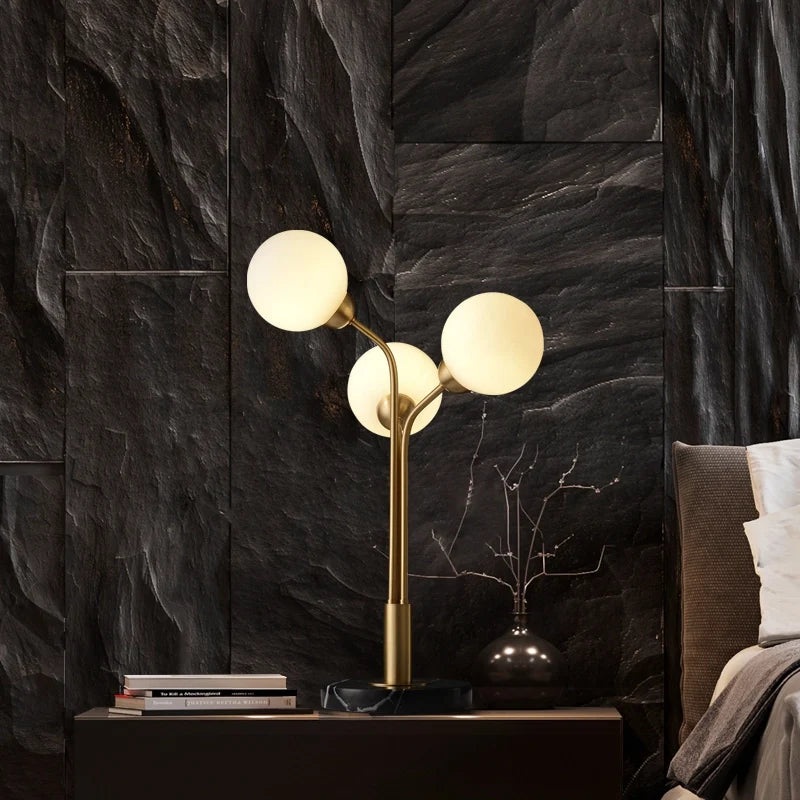 Modern Tri-Orb Marble Table Lamp with Opal Glass Shade - view 3