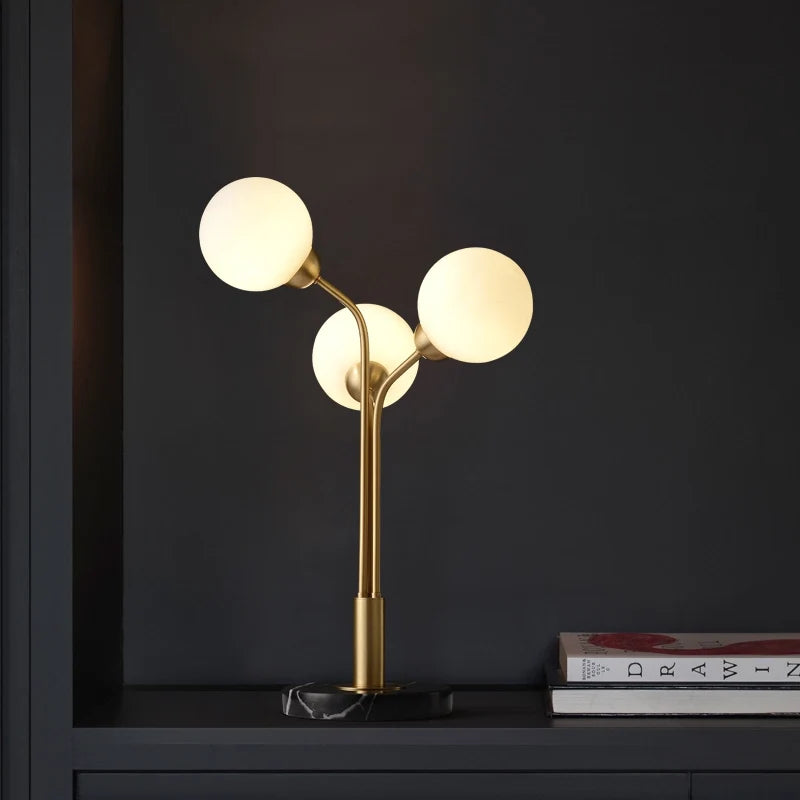 Modern Tri-Orb Marble Table Lamp with Opal Glass Shade - view 4