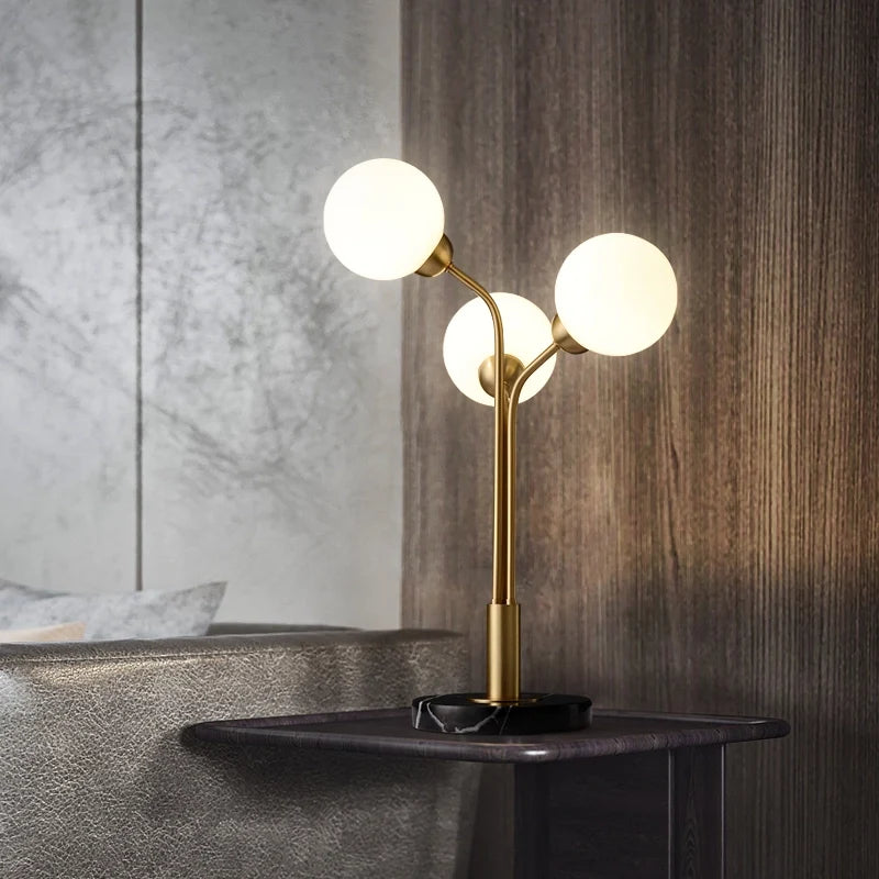 Modern Tri-Orb Marble Table Lamp with Opal Glass Shade - view 5