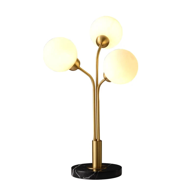 Modern Tri-Orb Marble Table Lamp with Opal Glass Shade - view 8