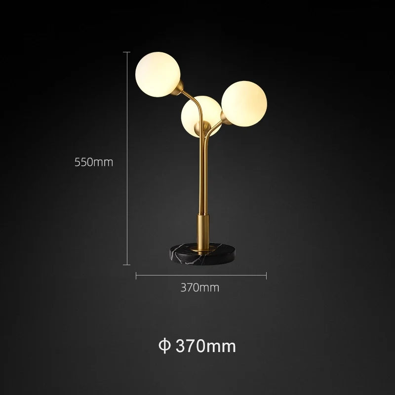 Modern Tri-Orb Marble Table Lamp with Opal Glass Shade - view 9