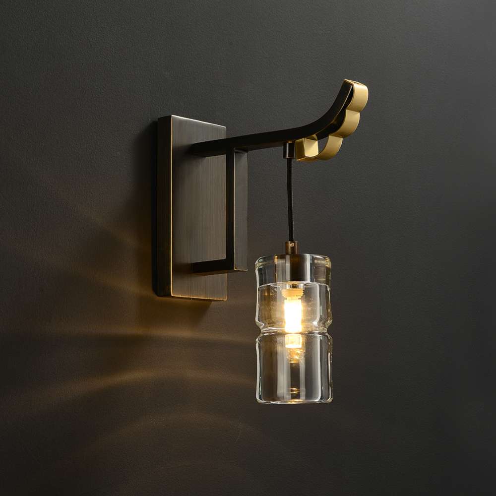 Worldgle Brushed Bronze Linear Wall Sconces with Clear Glass Shade - view 1