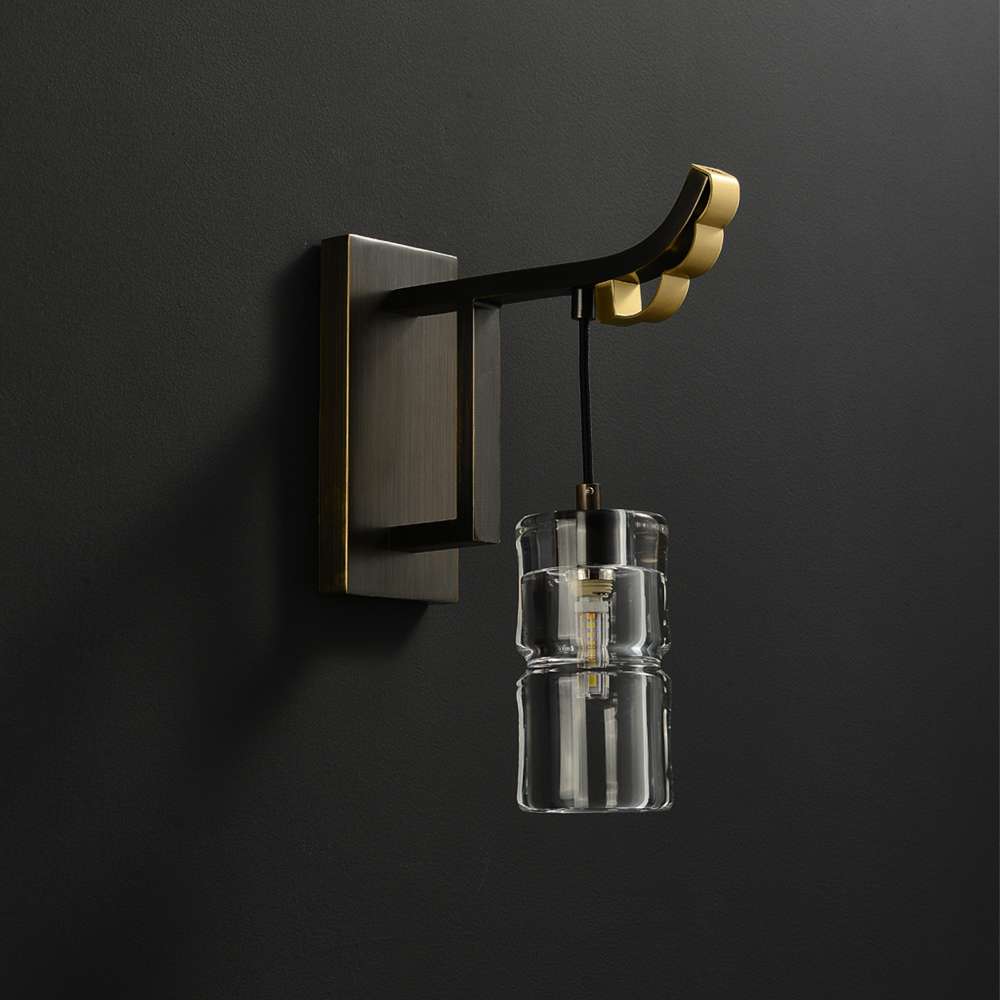 Worldgle Brushed Bronze Linear Wall Sconces with Clear Glass Shade - view 2
