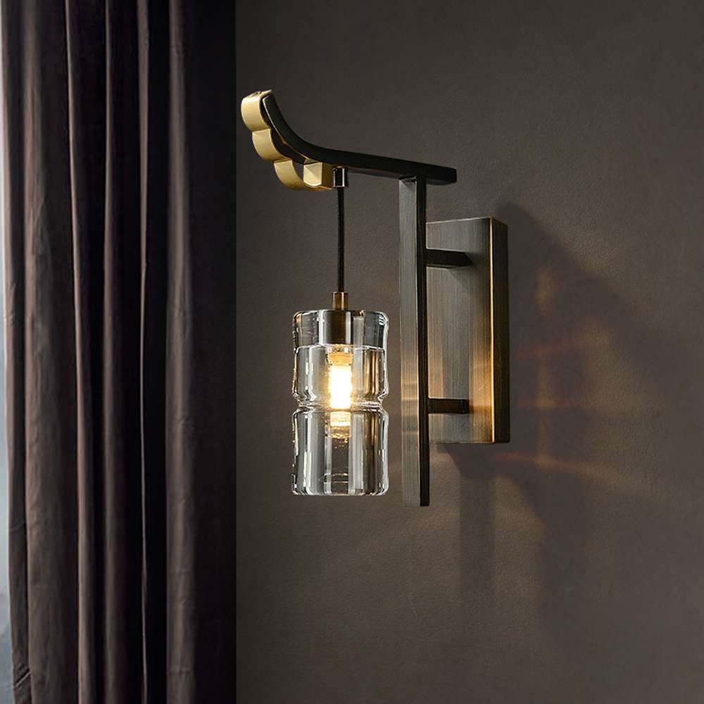 Worldgle Brushed Bronze Linear Wall Sconces with Clear Glass Shade - view 3