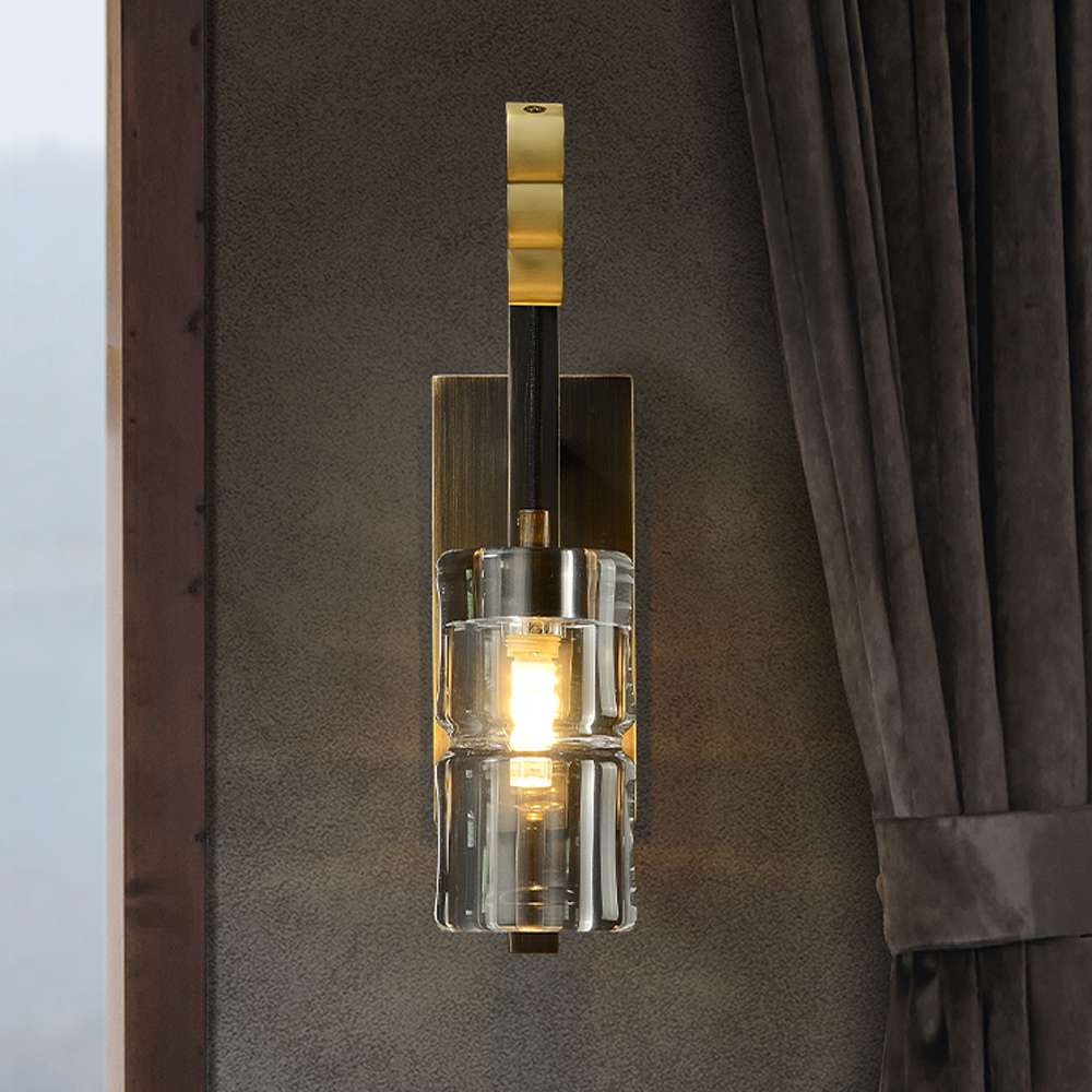 Worldgle Brushed Bronze Linear Wall Sconces with Clear Glass Shade - view 4