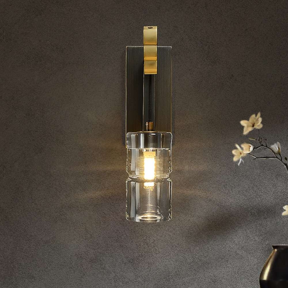 Worldgle Brushed Bronze Linear Wall Sconces with Clear Glass Shade - view 5