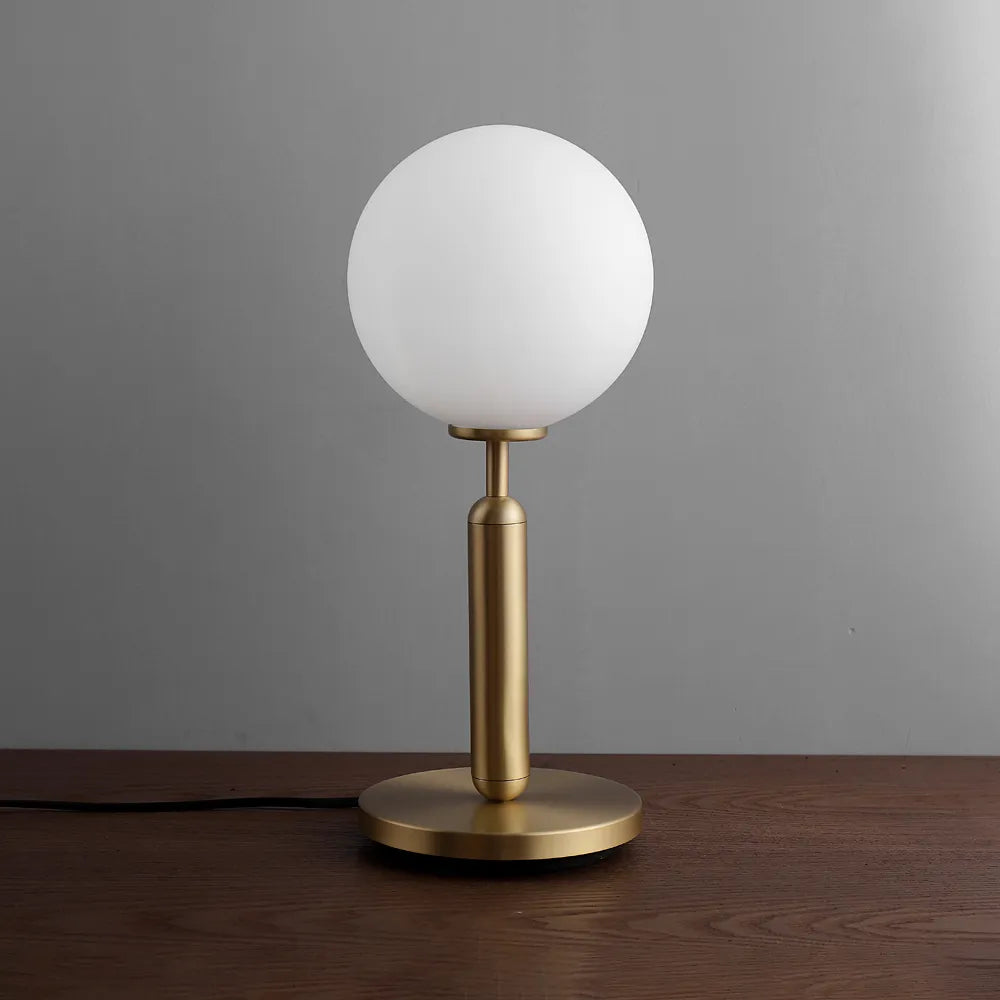 Modern Miira Matte White Glass Globe Table Lamp with Brass Base - view 1