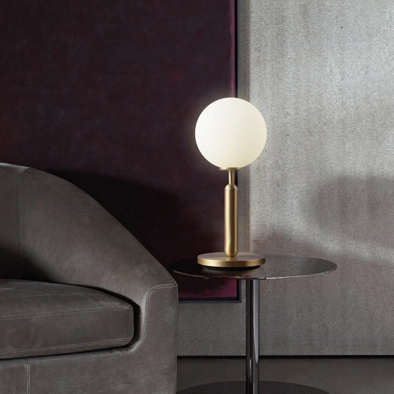 Modern Miira Matte White Glass Globe Table Lamp with Brass Base - view 3