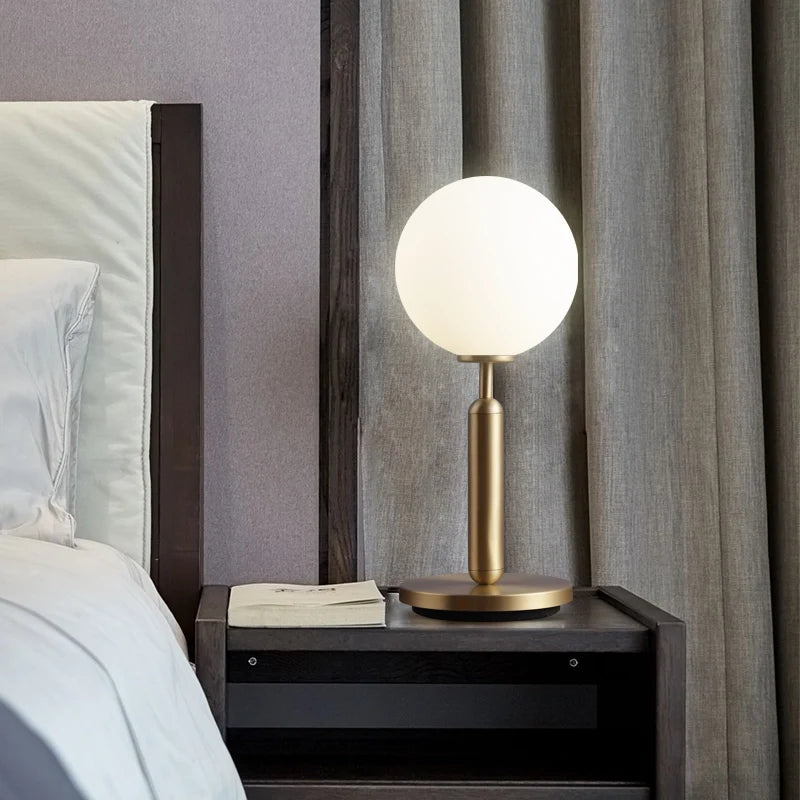 Modern Miira Matte White Glass Globe Table Lamp with Brass Base - view 4