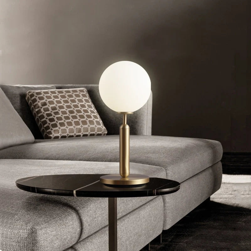 Modern Miira Matte White Glass Globe Table Lamp with Brass Base - view 5