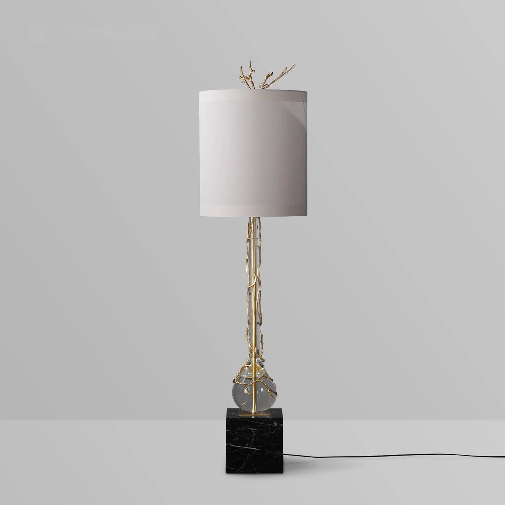 Frederick Crystal & Fabric Shade Brass Floor Lamp with Marble Base - view 2