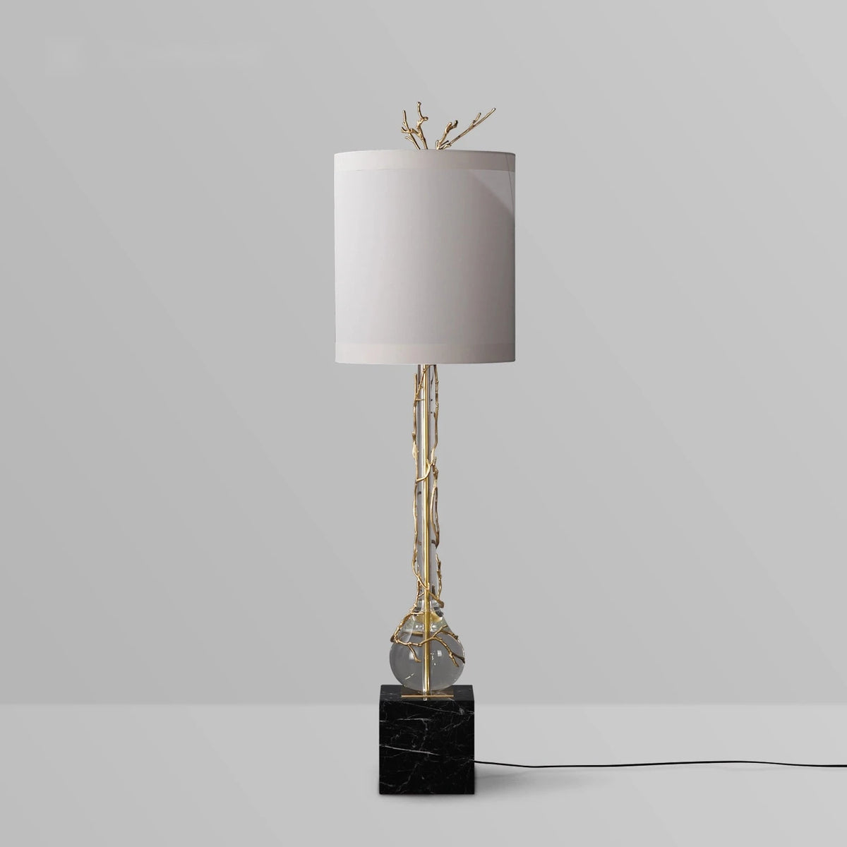 Frederick Crystal & Fabric Shade Brass Floor Lamp with Marble Base - view 2