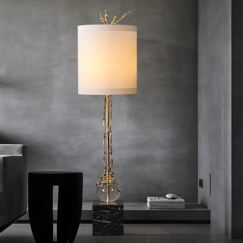 Frederick Crystal & Fabric Shade Brass Floor Lamp with Marble Base - view 3