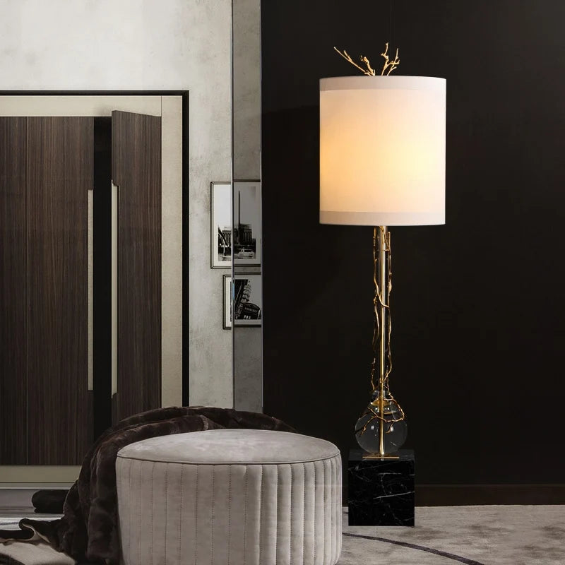 Frederick Crystal & Fabric Shade Brass Floor Lamp with Marble Base - view 4