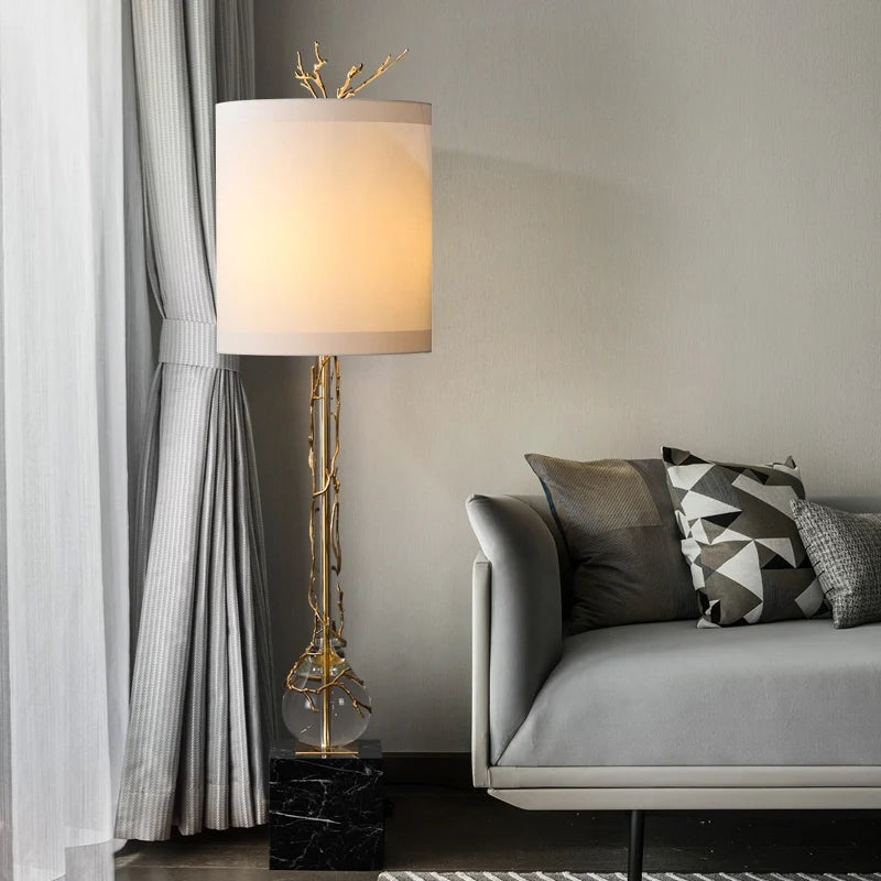 Frederick Crystal & Fabric Shade Brass Floor Lamp with Marble Base - view 5