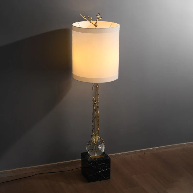 Frederick Crystal & Fabric Shade Brass Floor Lamp with Marble Base - view 6