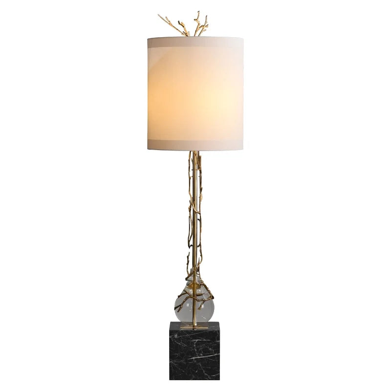 Frederick Crystal & Fabric Shade Brass Floor Lamp with Marble Base - view 9