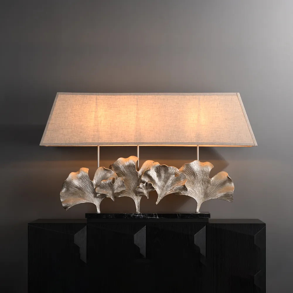 Craft Hand-Carved Marble Table Lamp in Ginkgo Shape - view 1