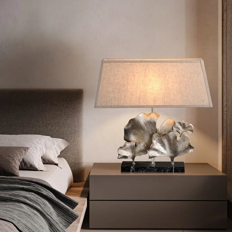 Craft Hand-Carved Marble Table Lamp in Ginkgo Shape - view 3