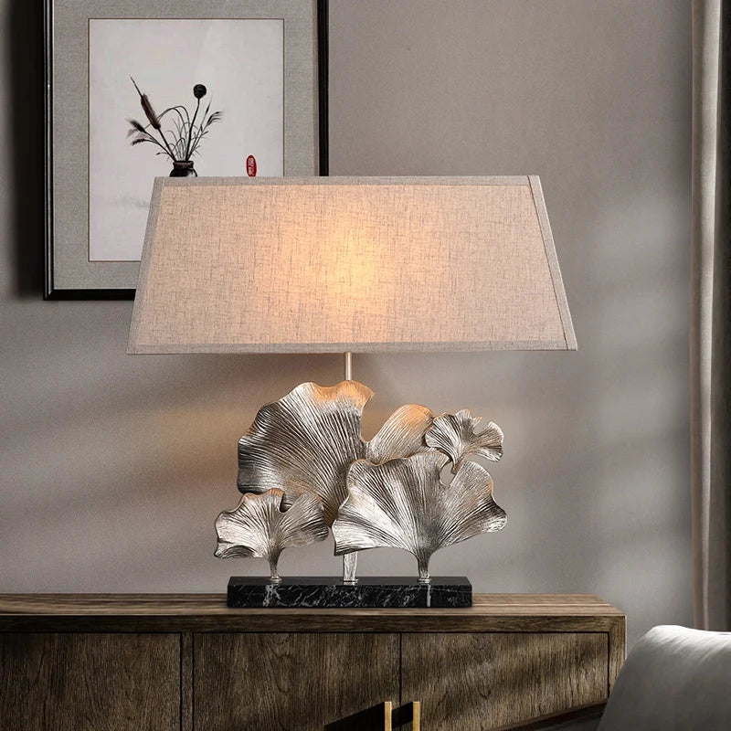 Craft Hand-Carved Marble Table Lamp in Ginkgo Shape - view 4