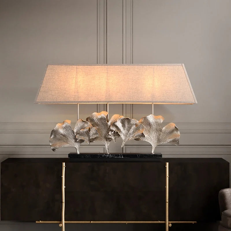 Craft Hand-Carved Marble Table Lamp in Ginkgo Shape - view 5
