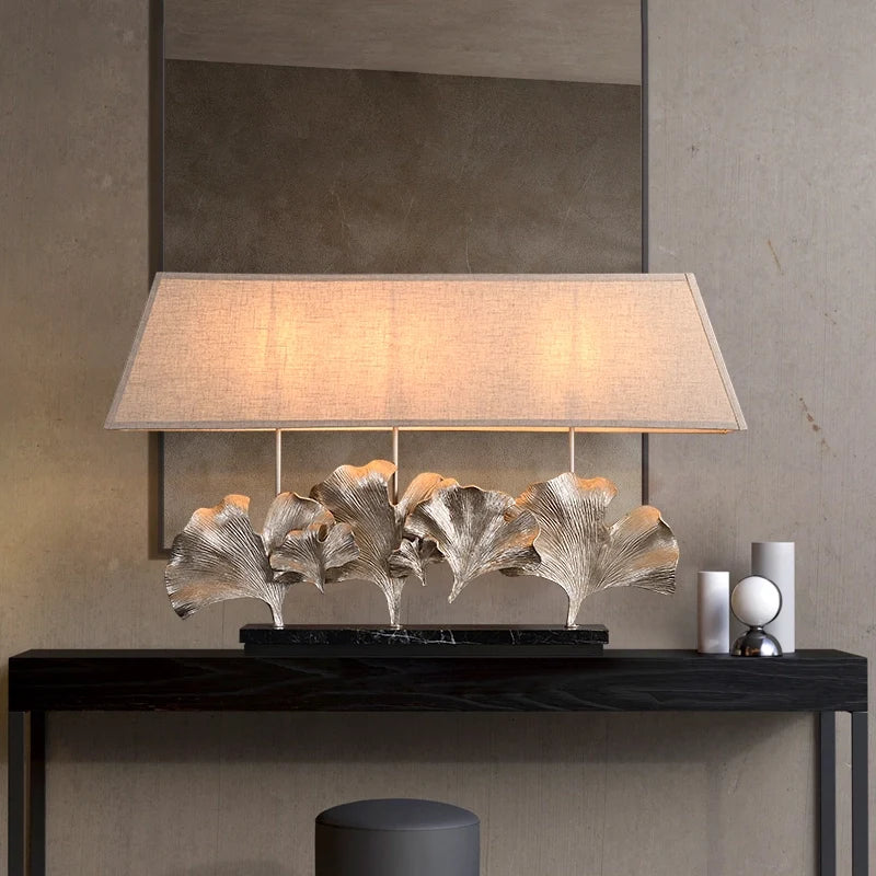 Craft Hand-Carved Marble Table Lamp in Ginkgo Shape - view 6