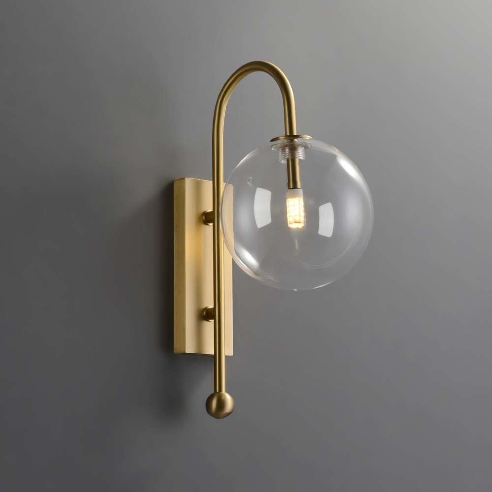 Naples Brass Wall Lighting with Clear Glass Globe Shade - view 1