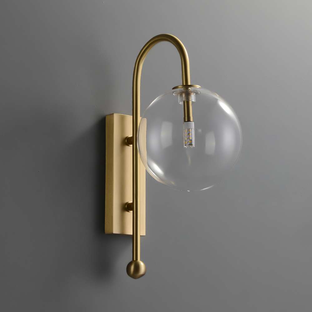 Naples Brass Wall Lighting with Clear Glass Globe Shade - view 2
