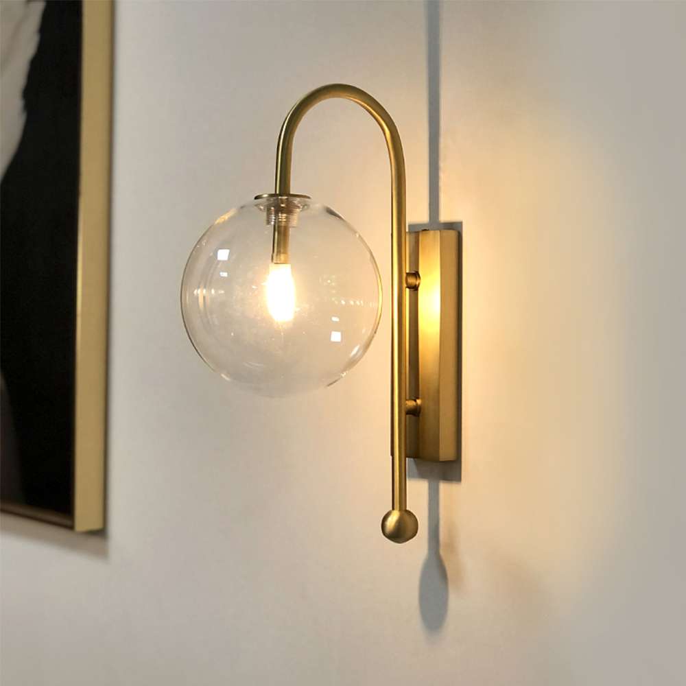 Naples Brass Wall Lighting with Clear Glass Globe Shade - view 3