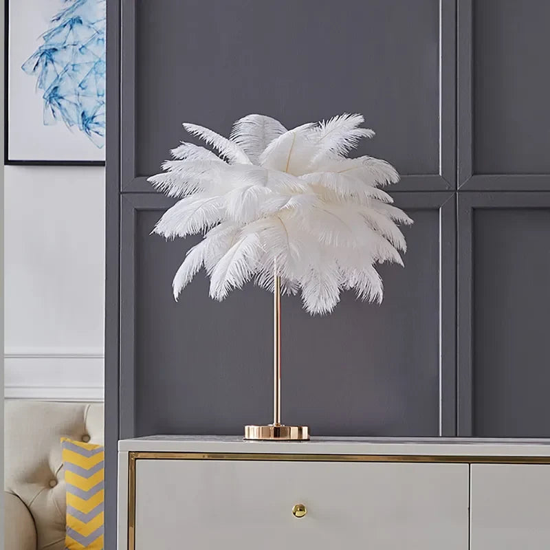Modern Colorful Josephine Feather Table Lamp with Metal Base - view 1