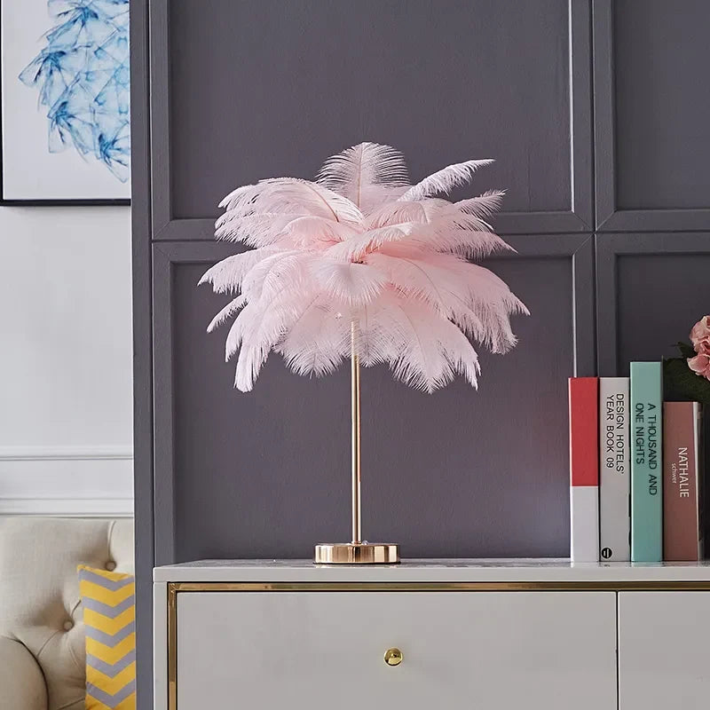 Modern Colorful Josephine Feather Table Lamp with Metal Base - view 2