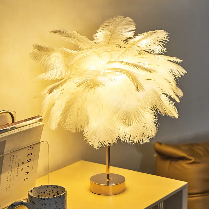 Modern Colorful Josephine Feather Table Lamp with Metal Base - view 7