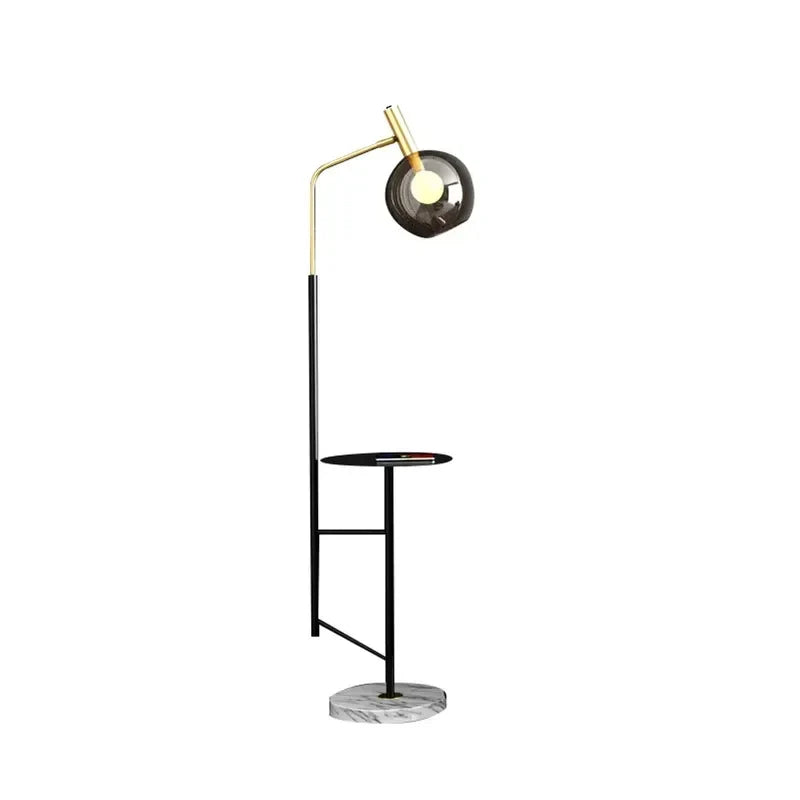 Cognac Dome Smoky Gray Glass Floor Lamp with Shelves - view 4