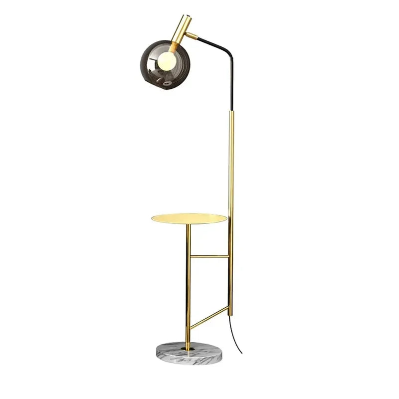 Cognac Dome Smoky Gray Glass Floor Lamp with Shelves - view 5