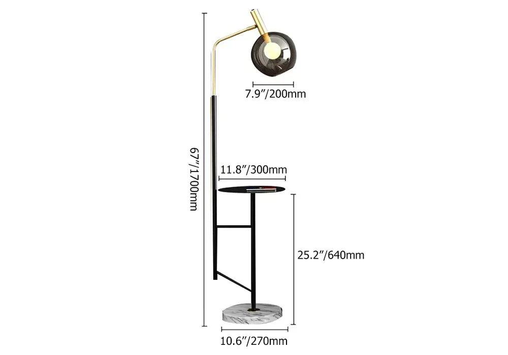 Cognac Dome Smoky Gray Glass Floor Lamp with Shelves - view 6