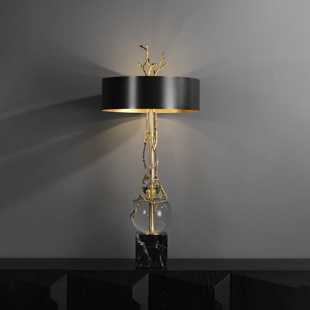 Twig Transparent Crystal Modern Table Lamp with Marble Shade - view 1
