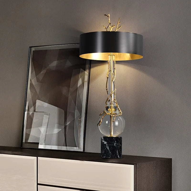 Twig Transparent Crystal Modern Table Lamp with Marble Shade - view 3