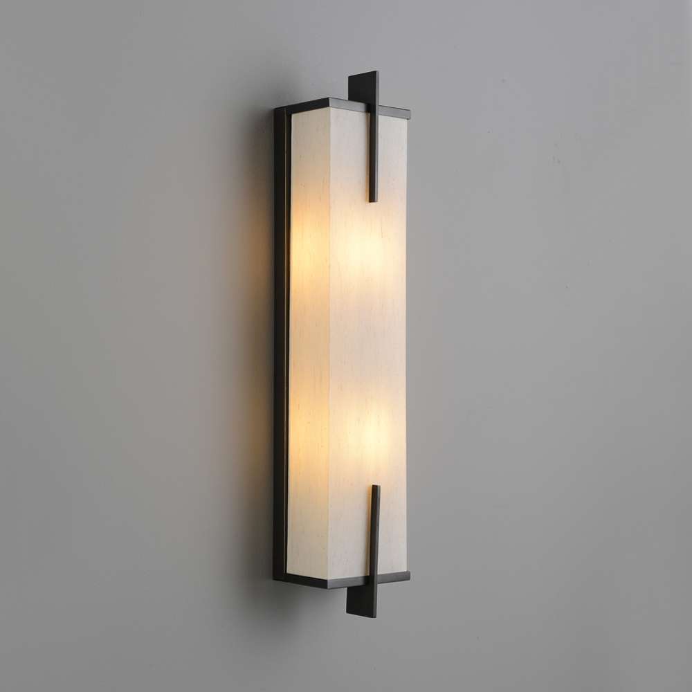 Blade Linear Marble Wall Light in Black with White Cloth Shade - view 1