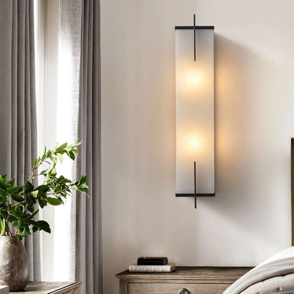 Blade Linear Marble Wall Light in Black with White Cloth Shade - view 4