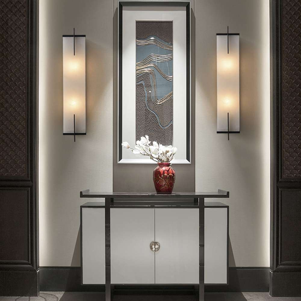 Blade Linear Marble Wall Light in Black with White Cloth Shade - view 5